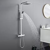Auralum Columna Ducha Termostática,Columna de Duchas Eterna,Cabezal de Ducha lluvia,Duchas Columnas Ajustable de 92-125CM,Columna de Ducha con Grifo Termostato ATICUS-C