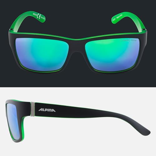 ALPINA KACEY - Verspiegelte und Bruchsichere Sonnenbrille Mit 100% UV-Schutz Für Erwachsene, black matt-green, One Size