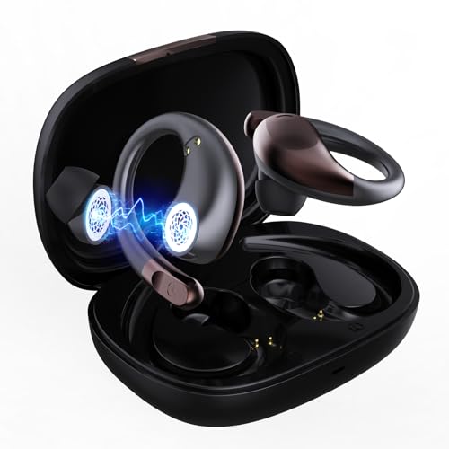 Vitog Wireless Bluetooth 6.0 Earhooks Earbuds, Sport Noise Cancelling Over Ear Waterproof Headphones Wireless Workout Running Open-Ear/in-Ear Earphones with Long Battery Life (Black)
