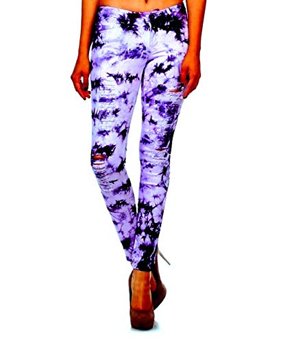 Premium Womens Juniors Blue Acid Tie Dye Denim Jeans Destroy Skinny Ripped Distressed Stretch Pants3