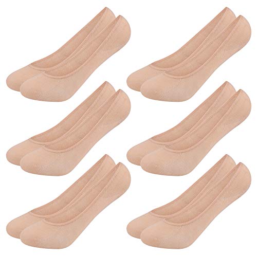FEPITO 6 pairs Bamboo Fiber No Show Socks for Women, Ultra Low Cut Socks Invisible Casual Footsie with No Slip Silicone Grip（Skin Color）
