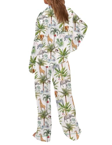Image of SHESHOW Satin Pajamas Set for Women Set Long Sleeve Button Down Pjs Sets 2 Piece Loungewear Animal Sleepwear XS-XXL