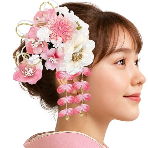 髪飾り２点セット つまみ細工 藤飾り 成人式 振袖 浴衣 結婚式 卒業式 ヘアアクセ ヘアアクセサリー kk-352 (ピンク)（Amazon）