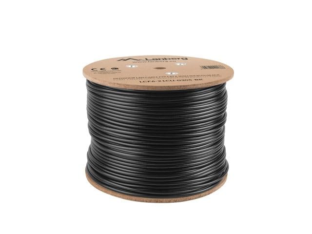 LANBERG BOBINA Câble réseau Ethernet CAT.6 extérieur FTP RJ45 SOLIDO COBRE TESTED AWG24 305M NEGRO