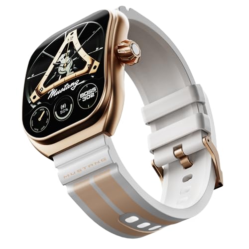 Image of GOBOULT Mustang Muscle Smart Watch 2.01'' 3D Curved Display, Convertible Strap, Premium Metallic Crown, BT Calling, 600 Nits Brightness, AI Voice Assistant, IP68 (Extra Strap, Frost)