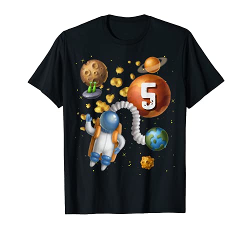 5 Years Old Birthday Boy Gifts Cute Astronaut 5th Birthday Maglietta