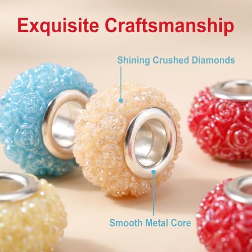 PIPITREE 50PCS Acrylic Beads 15 * 9mm Focal Beads for Pens Acrylic Flat Bulk Bead Floral Pattern AB Mixed Color 6mm Large Hole Bead for Keychains Beadable Pens DIY Crafts Jewelry Making & Gift Giving