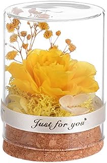 Yardwe Preserved Flower In Glass Dome Everlasting Forever Handmade Rose Galaxy Flower Artificial Flower Bonquets Valentines Day Gifts Yellow