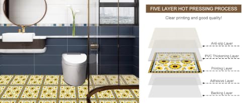 Image of Moroccan Tile Stickers | Waterproof Self Adhesive Peel & Stick Tile Decals for Kitchen Backsplash, Bathroom Wall, Floor, Furniture & Glass (4x4 Inch, Design 37)