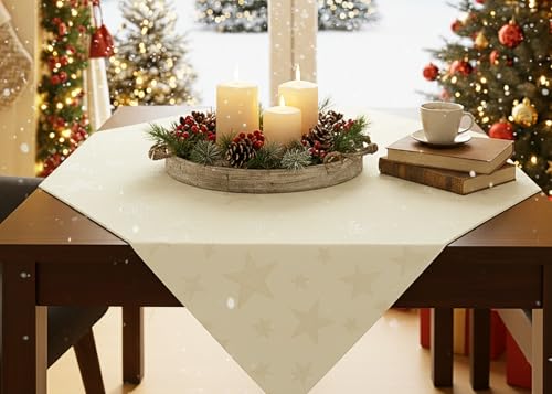 KAMACA Lotus Effekt Tischdecke Magic Stars mit Sternen Motiv - Fleckschutz Flüssigkeiten perlen ab farb- & formstabil stilvoller Glanz Advent Weihnachten (Mitteldecke 85x85 cm, Champagner/Creme) KAMACA Lotus Effekt Tischdecke Magic Stars mit Sternen Motiv - Fleckschutz Flüssigkeiten perlen ab farb- & formstabil stilvoller Glanz Advent Weihnachten (Mitteldecke 85x85 cm, Champagner/Creme)