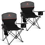 ALPHA CAMP Set of 2 Folding Camping Chairs with Cooler Bag & Cup Holder & Side Pocket Up to 120kg, Lightweight and Portable Camping Chair for Adults, Black