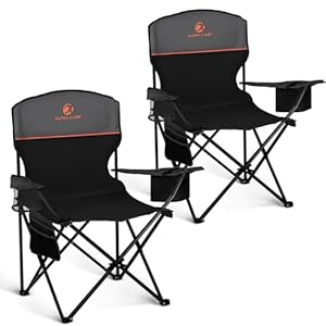 ALPHA CAMP Camping Chair 2 Pack Portable Chair with 3-Can Cooler Folding Chair with Side Pocket and Cup Holder, Collapsible for Camping, Tailgates, Beach, Fishing and Sports,2PC