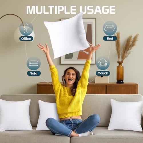 Image of Premium Polyester Fiber Cushion Fillers - Pack of 5 Pcs | 22 x 22 Inches | White| Cushions, Sofa Pillow, Cushion for Sofa, Cushion for Bed, Decorative Pillow, Pillow for Support