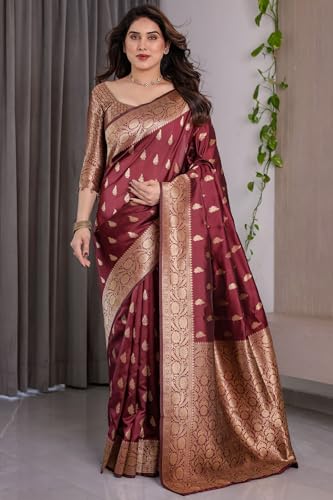 Image of SGF11 Women's Kanjivaram Soft Silk Saree With Unstitched Blouse Piece