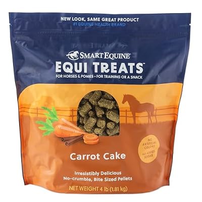 SmartEquine Equi Treats | Made with Beet Pulp & Alfalfa | High-Fiber Horse Treats | Low ESC & Starch | Bite-Sized | No Added Sugar | Carrot Cake Flavor Cookies for Horses | 4 lb Bag