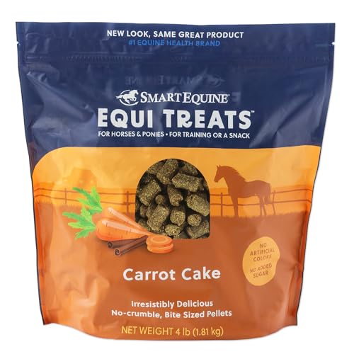 SmartEquine Equi Treats | Made with Beet Pulp & Alfalfa | High-Fiber Horse Treats | Low ESC & Starch | Bite-Sized | No Added Sugar | Carrot Cake Flavor Cookies for Horses | 4 lb Bag