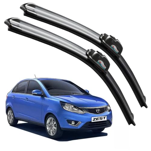 Image of Frameless Rubber Car Wiper Blades Set of 2 Compatible with (TATA Zest (2015-Till Date) (D-24,P-14))