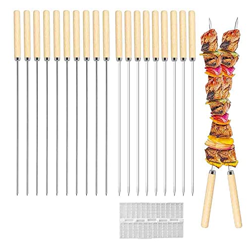 Brochetas de Barbacoa, 20 Piezas Brochetas de Acero Inoxidable para Barbacoa, Pinchos Asar Barbacoa, Brochetas Kebab, con Dispositivo Quick Meat String, para Family Barbacoas al Aire Libre