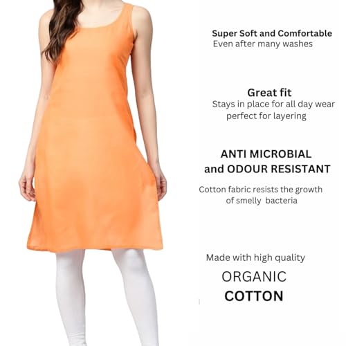 Image of Women's Sleeveless Cotton Inner Slip Dress Round Neck Soft Comfortable Fit Full Length Camisole Innerwear Summer top Undergarment for Girls