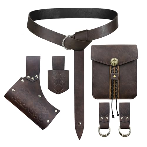 6 PCs Renaissance Belt Costume Accessories Pouch Skirt Sword Frog Viking Horn Belt Holster