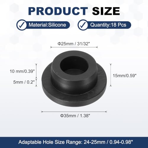 Image of MECCANIXITY 18pcs T-Shaped Silicone Plugs 25mm 31 /32 Inch Dia Snap in Plug Hole Seal Cover Round Rubber Stopper for 24-25mm Holes Kitchen Rubber Bulkheads Waterproof Sealing, Black