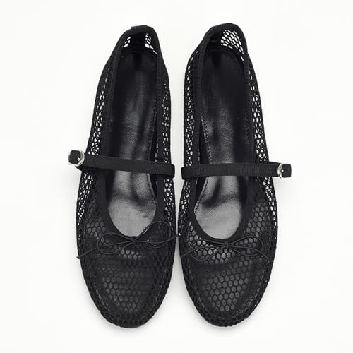 Mesh Mary Jane Flats for Women Shoes Dressy Comfortable Trendy Summer Fishnet Black Ballet Flats with Strap2