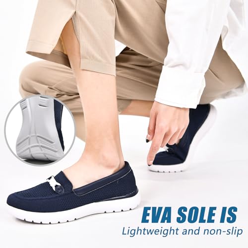 Image of Buyrew Loafers for Women - Comfortable Mesh Knit Slip On Walking Shoes with Arch Support - Dressy Business Casual Work Flats for Standing All Day - Lightweight Breathable Penny Loafers