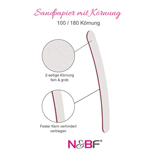 N&BF 50er Set Profi Nagelfeile gebogen | Formfeile für Gel- und Naturnägel | Weiß | Körnung 100/180 Sandpapier | Einweg… – Bild 5