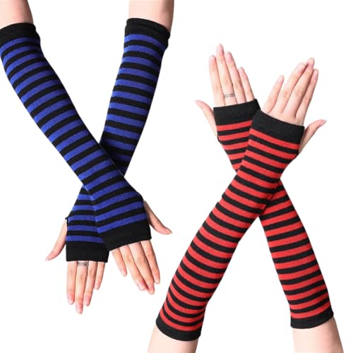 GHPKOTW 2 Paires Gants Sans Doigts Longs, Manchettes-Mitaines Style Punk Gothique Rock - Accessoire d’Automne et Hiver pour Femmes, Mode Saison Froide