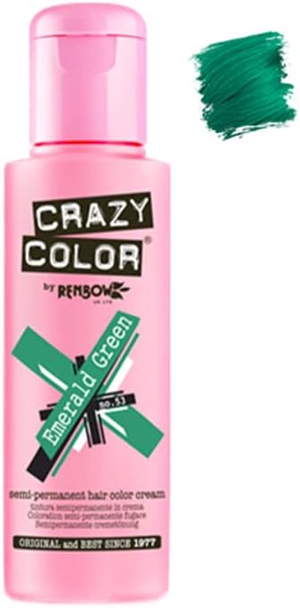 Crazy Color Hair Dye - Vegan and Cruelty-Free Semi Permanent Hair Color - Temporary Dye for All Hair Types, #53, Emerald Green 100 ml