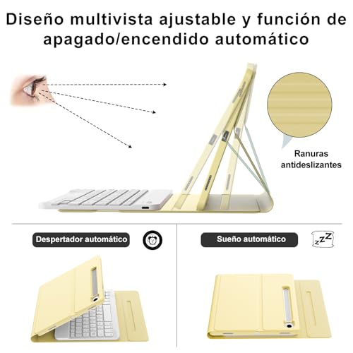Funda teclado Samsung Galaxy Tab S10 FE con teclado Bluetooth espanol de color amarillo 5