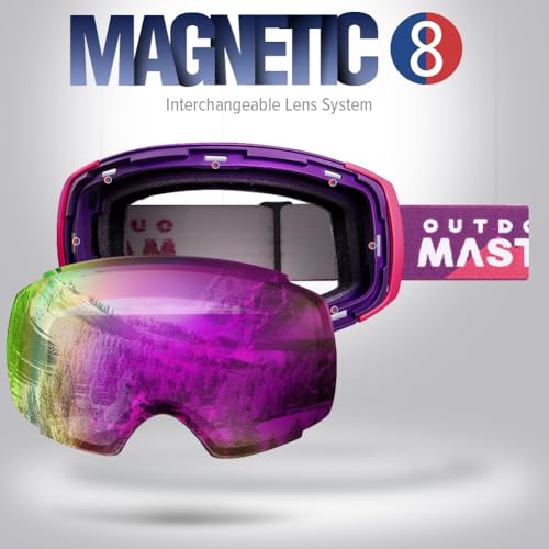 Image of OutdoorMaster Ski Goggles PRO - Frameless, Interchangeable Lens 100% UV400 Protection Snow Goggles for Men & Women ( Pink-Purple Frame VLT 45% Fuchsia Lens and Free Protective Case )