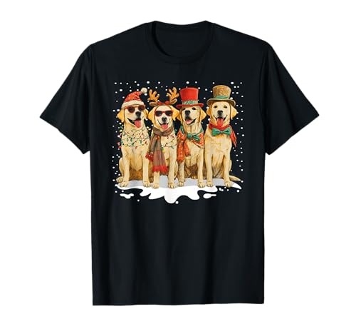 Lindo Perro Labrador de Navidad con Sombrero de Papá Noel Bufanda Vacaciones Camiseta