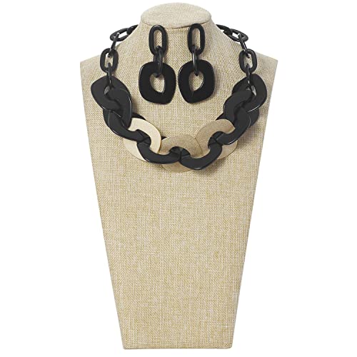 Coiris Statement Chunky Necklace Metal Punk Acrylic Cuban Link Chain Necklaces Bohemian Tortoise Shell Acrylic Resin Chain Link(N0090-Black) #TOP1