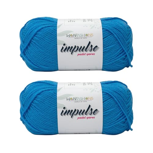 Image of WOAFashions Impulse Hand Knitting & Crochet Yarn, Premium Acrylic, 4 : Medium (Azure Blue) (2x100gms / 3.5oz / 200mtr / 218yds)