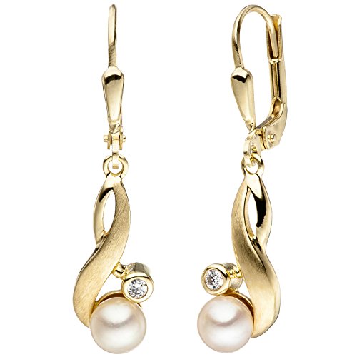 Preisvergleich Produktbild JOBO Damen-Ohrhänger aus 333 Gold mit Perlen und Zirkonia