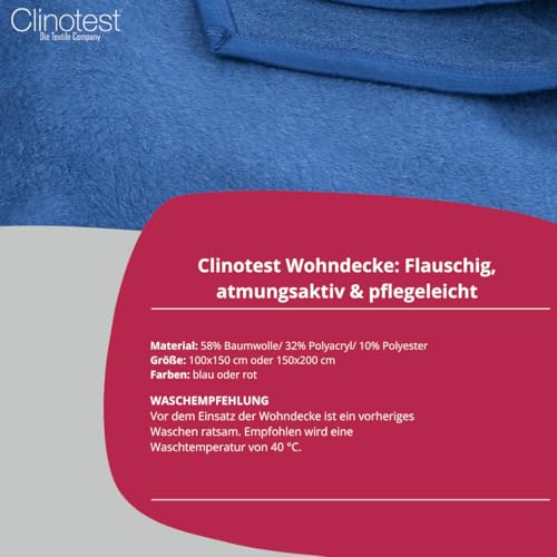 Clinotest Kuscheldecke 150x200 cm – Weiche Baumwollmischung Wohndecke, Atmungsaktiv & Pflegeleicht, Ideal als Sofadecke, Tagesdecke oder Überwurf, Warm & Gemütlich, in Blau