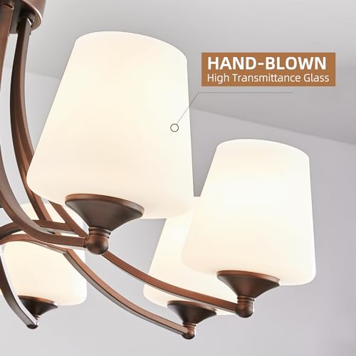 Image of 8-Light Large Rustic Chandeliers with Frosted Milky White Glass, Classic 30 inchPendant Ceiling Light, Oil Rubbed Bronze Durable Metal Hanging Fixture for Dining Room, Living Room, Kitchen, Farmhouse