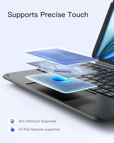 Image of Inateck for iPad (A16) 11th /10th Gen 450g Ultralight Keyboard Case, Air 11 inch 2026 M4 /M3 /M2, Air 5 /4th, Pro 11 4 /3 /2 /1th,1 Second Magnetic Detachable Keyboard with Touchpad, AceTouch, Graphite