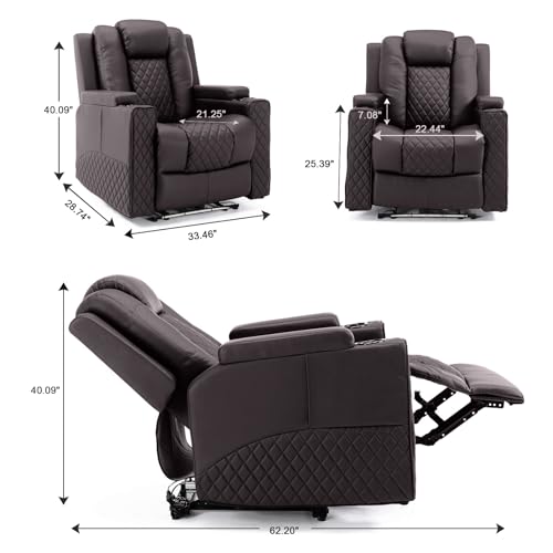 Sillón reclinable eléctrico marrón PU cuero miniatura 2