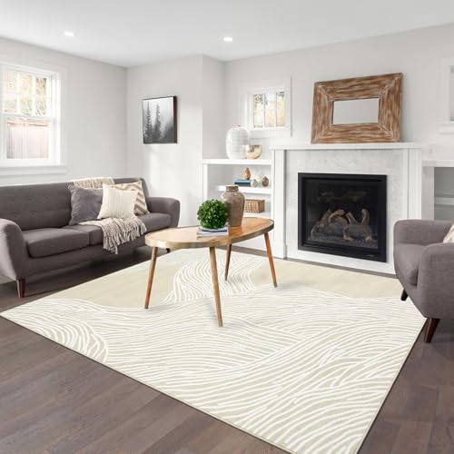 GarveeHome Large Area Rug 10x13 Non Slip Washable Rug Modern Abstract Area Rug for Living Room Soft Indoor Non-Shedding Carpet Low Pile Foldable Thin Rug for Bedroom Nursery Office Beige/White