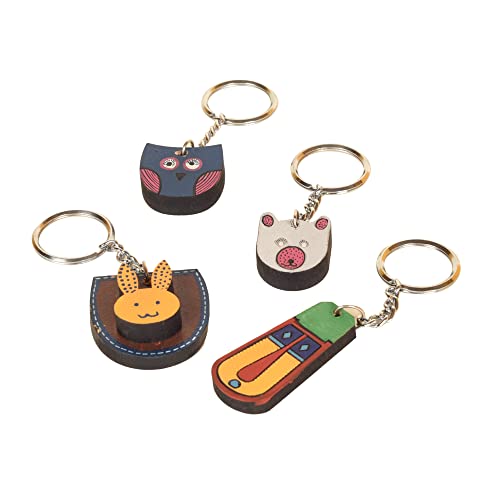Image of AAKRITI ART CREATIONS Handcrafted Key Ring for Men & Women - Wooden, Leather & Artistic Keychain with Clip or Bottle Opener, Stylish Key Holder Accessory