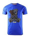 SCREENSHOT-S1156RH Mens Hip-Hop Ultra Premium Rhinestone Designer Tee Cyborg Black Teddy Bear Cartoon Print T-Shirt-Royal-Medium