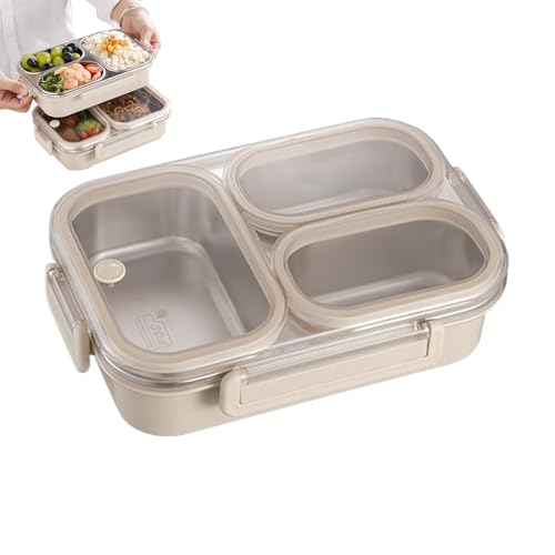 キッズ用ランチコンテナ,ステンレス製食品保存ボックス | 漏れ防止 三つ仕切りケース 子供の学校保育園幼稚園ランチ旅行ピクニックディナー 車 飛行機 仕事用