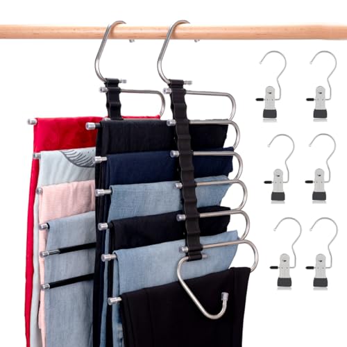 Magic Pants Hangers Space Saving - 2 Pack Multi Layers Pant Hange...