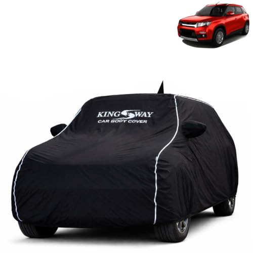 Image of KINGSWAY Super Waterproof Car Cover Only with Maruti Suzuki Vitara Brezza (Year 2016 to 2019) | Mirror and Antenna Pockets | All Weather Car Body Cover with Silver Piping | Black