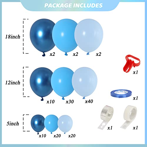 image for RUBFAC 136pcs Blue Balloon Garland Arch Kit, Different Sizes 5 12 18 I