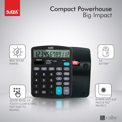 Image of Saya Standard Desktop Calculator | 112 Steps Check | M+, M-, MRC Functions | Dual Power: Solar & Battery | Large Button Layout | Auto Power Off | Ideal for Office, School & Business | 1-Year Warranty.