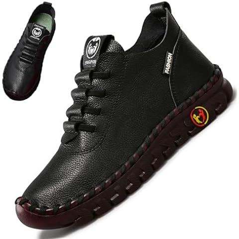 CrazySavage Women's Leather Soft Beef Tendon Bottom Flat Loafers Leisure Slip Ons Handmade Orthotic Round Toe Breathable Non-Slip Mom Walking Shoe (Black,8,Women,8) Cover