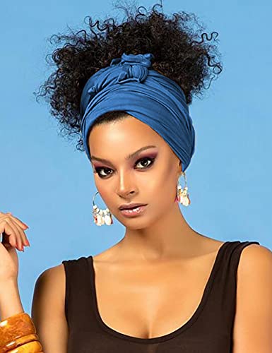 Harewom Headscarf For Black Women Fashion Long Stretch Jersey Turban Hair Wrap For Muslim Locks Headbands Steel Blue #TOP2